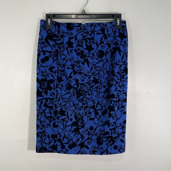 Love Moschino Rockabilly Pinup Blue & Black Flocked Velvet Pencil Wiggle Skirt